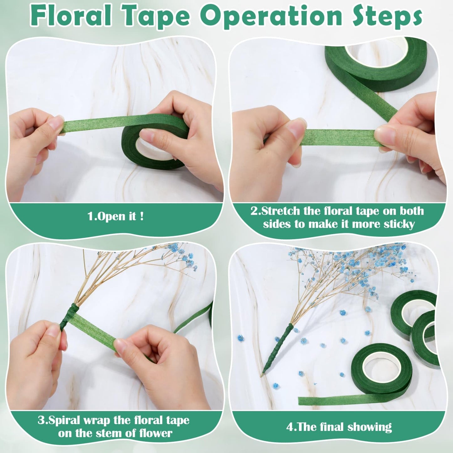 Paxcoo Floral Tape and Floral Wire Arrangement Tool Kit with Green Tape, Floral Wire, Boutonniere Flower pin, Cutter, White Ribbon and Elastic Pearl Wrist Corsage Bands for Bouquets