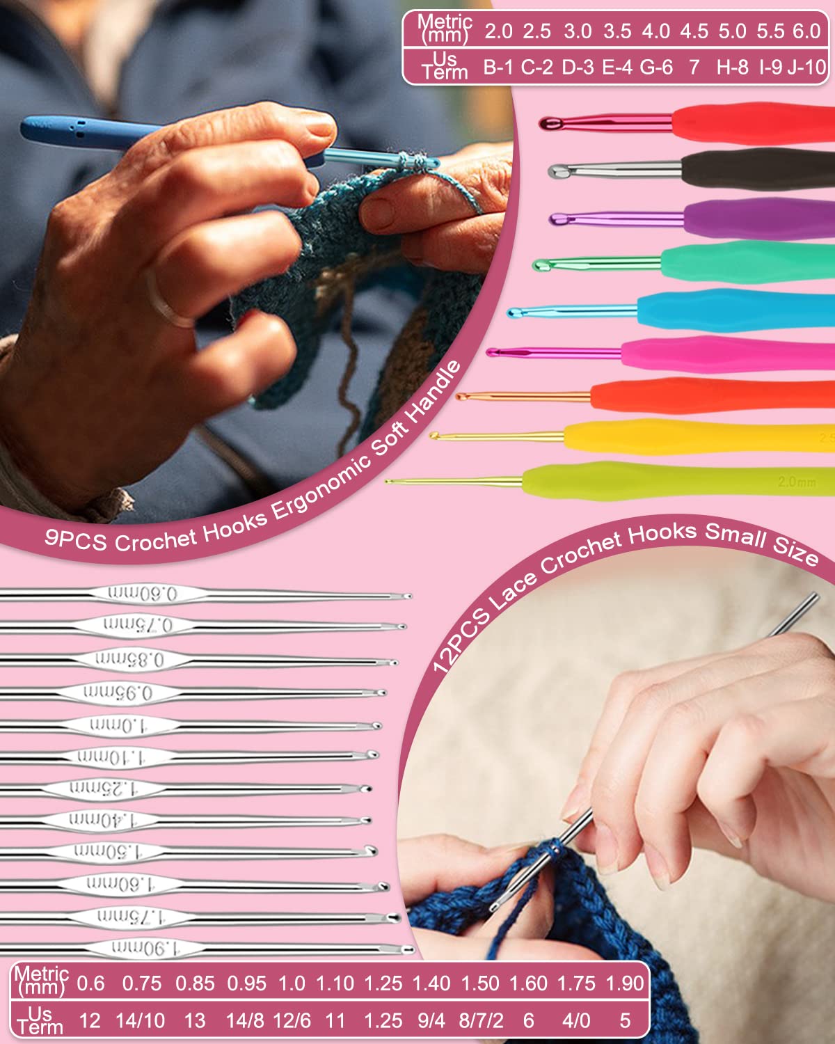 Coopay Crochet Kit for Beginner Adult Kids, 16 Colors Yarn, Portable, Double-Layer Case, Suitable for Kids & Adults