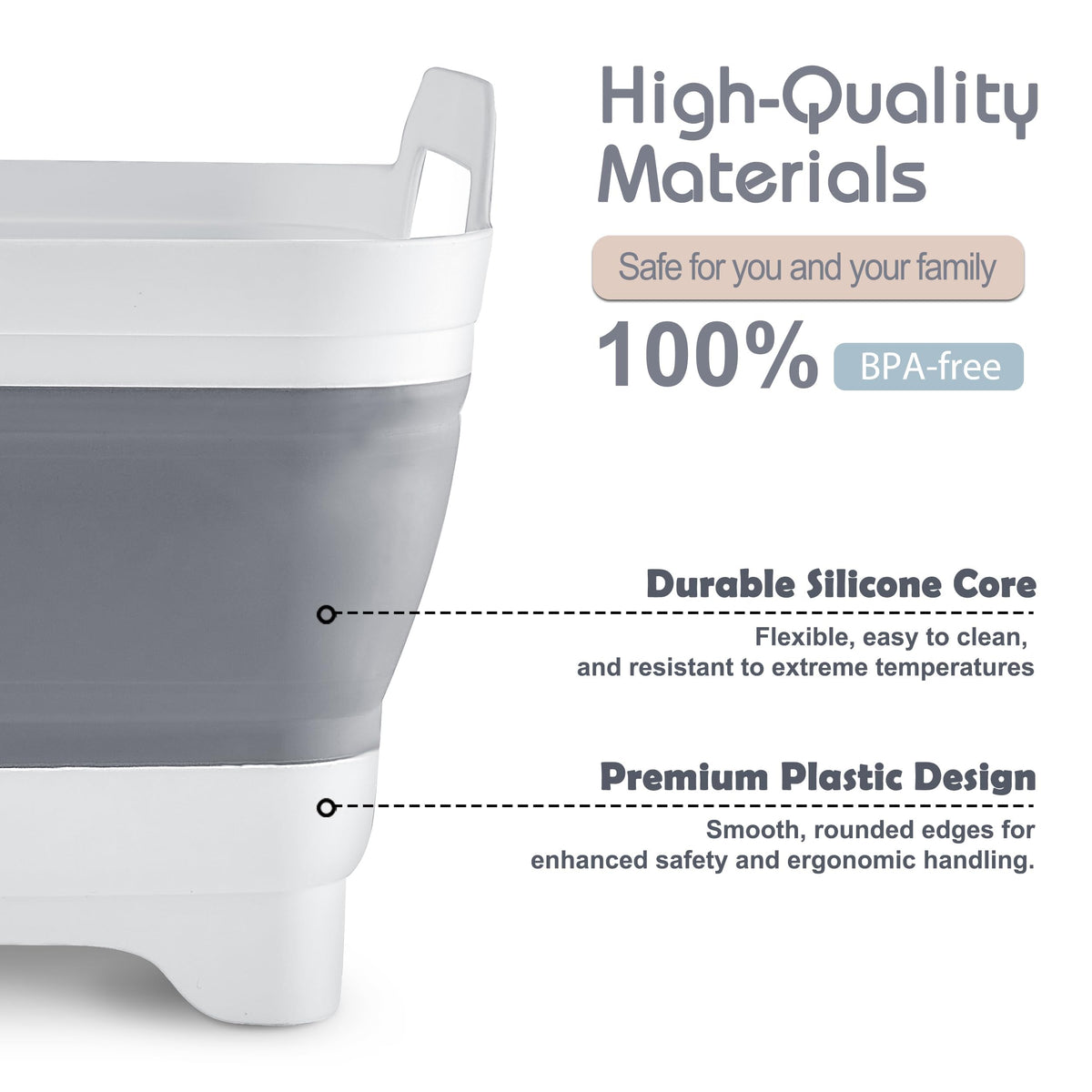 2.4 Gal(9L) Collapsible Dish Basin with Drain Plug, Space Saving Outdoor Multiuse Foldable Sink Tub, Dishpan, Kitchen Storage Tray for Camping, Vegetable Washing, RV (Gray)