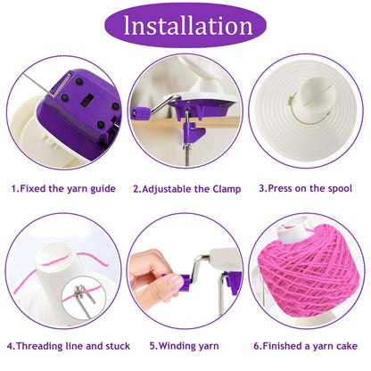 Yarn Ball Winder for Crocheting Knitting, Sturdy Metal Handle Tabletop Yarn Winder with 4 Size Pom Pom Makers Scissors, Low Noise