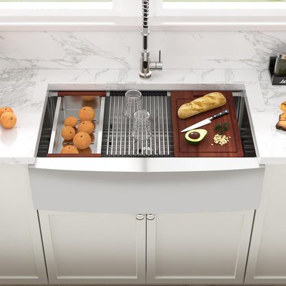 Sarlai 36 Farmhouse Sink Stainless Steel - 36x22 Inch Kitchen Sink Ledge Workstation Apron Front Single Bowl 16 Gauge Stainless Steel Luxury Undermount Farm Kitchen Sink