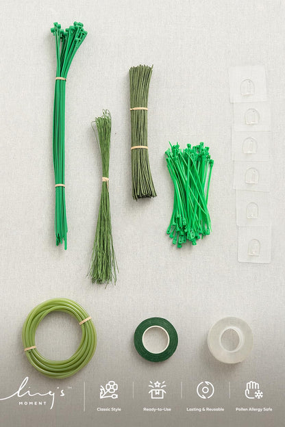 Ling's moment DIY Tools Set for Wedding, 7 Kinds of DIY Accessories Include Artificial Flower Stems Iron Wire Adhesive Hooksand Floral Tape Double Sided Tape Recyclable Cable Ties and Tubing