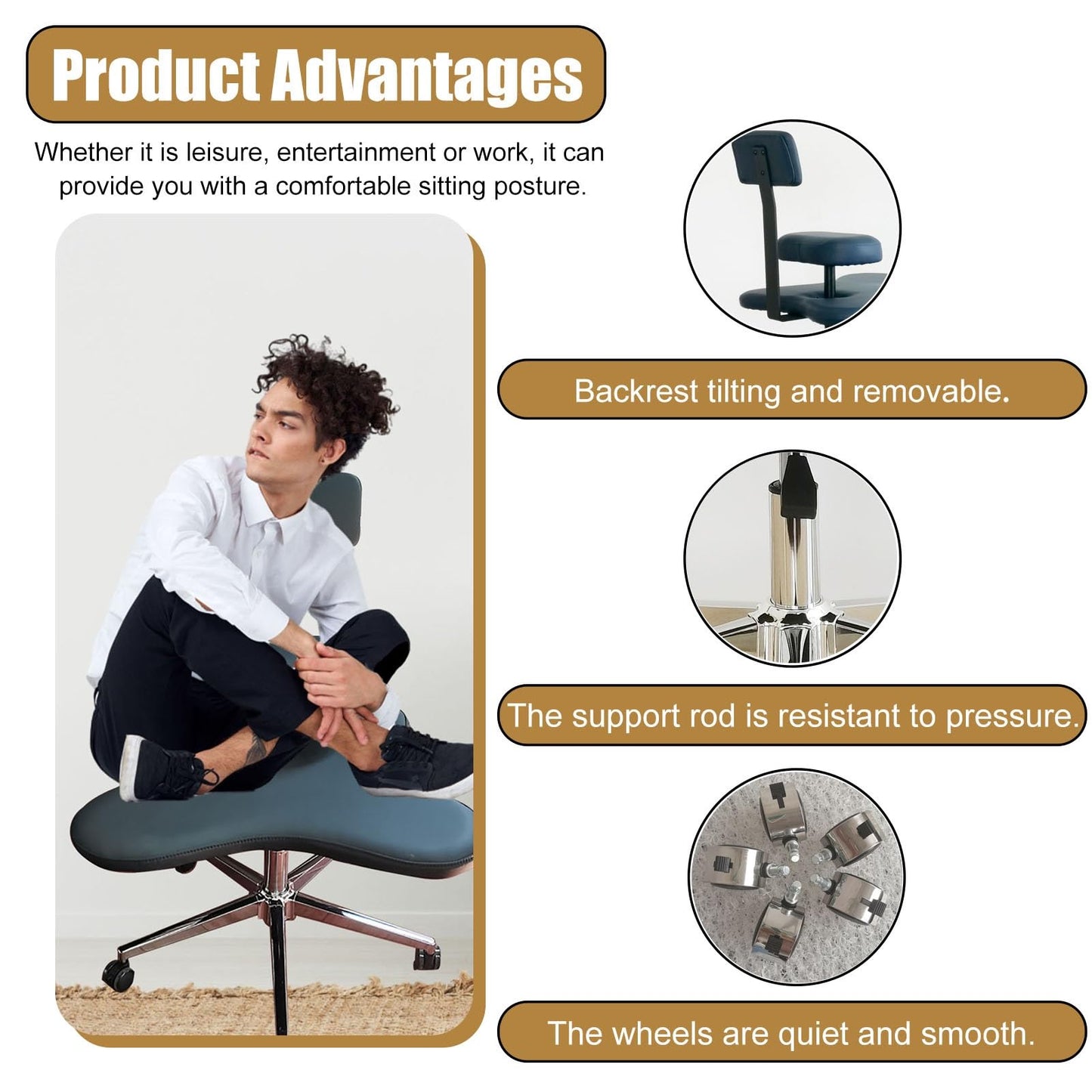 Office Chair Cross Legged Chair，Office Worker Leisure Chair with Footstool, Cross Legged Sitting Stool Chairs for Meditation Relax, Ergonomic Kneeling Seat for Office w/Back Support(Blue)