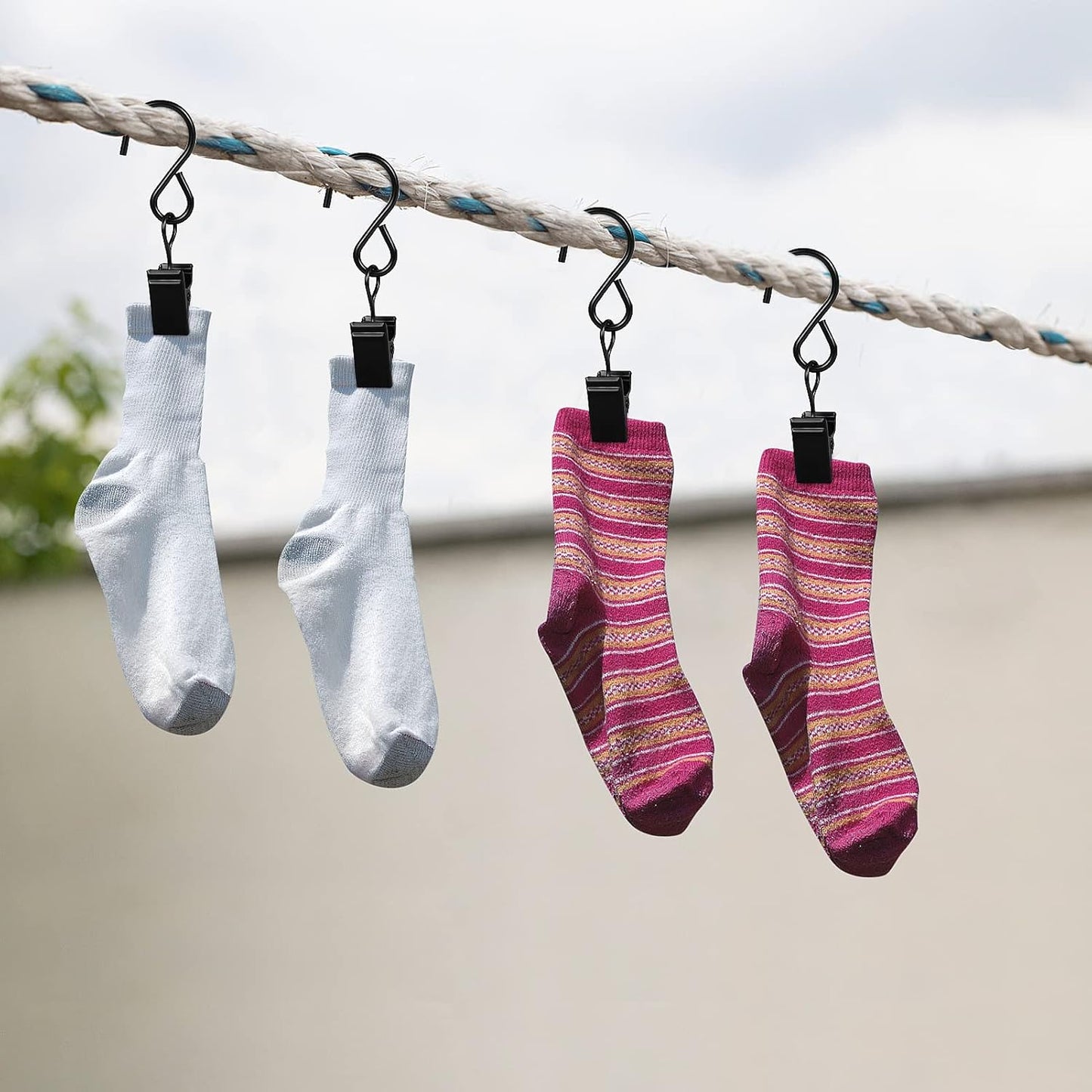 46 Pack HOOSUN Curtain Hooks Clips,S Hooks for Hanging Outside String Lights,Metal Curtain Rod Hooks,Small Light