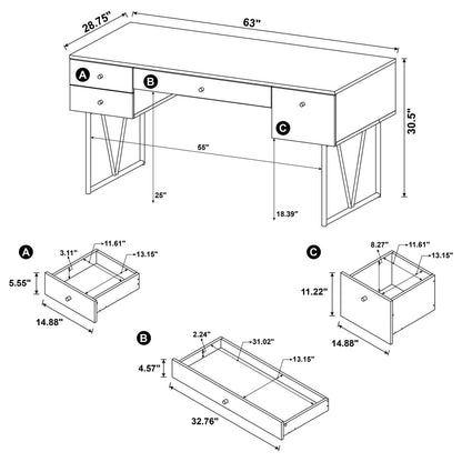 Coaster Home Furnishings - Analiese - Wood - 4-Drawer Writing Desk with Metal Legs, and V-Bracing Profile - Home Office - 63-Inch - Mango - 801851
