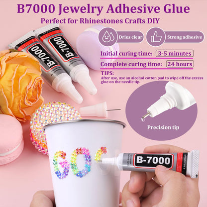 36000Pcs Jelly Rhinestones Bedazzling Kit, Multicolor 3mm Flatback Resin Bedazzler Gems with 3Pcs 10ml B7000 Jewelry Glue for Bedazzled Thing Diamond Art Book Crafting Nail Art