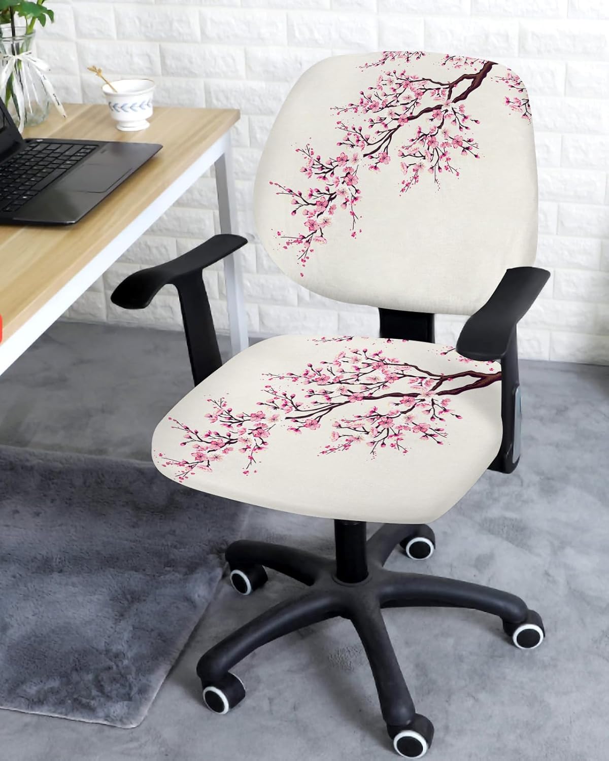 Cherry Blossoms Office Chair Cover, Stretchable Computer Chair Seat Cover, Pink Spring Floral Design