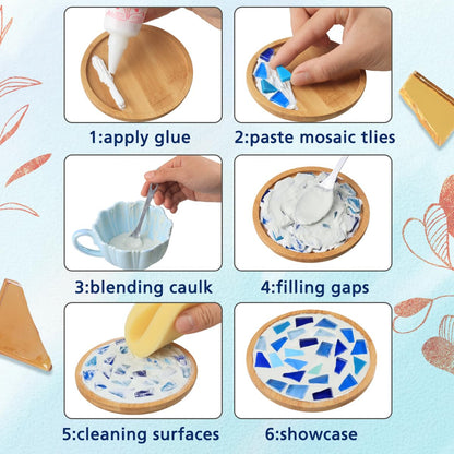 Yazikisa 1.1 lb Glass Mosaic Tiles for Crafts Bulk Blue Irregular Shape Tile Crystal Broken Stained Pieces Stepping Stone Adults DIY Making Supplies Picture Frames Puzzle