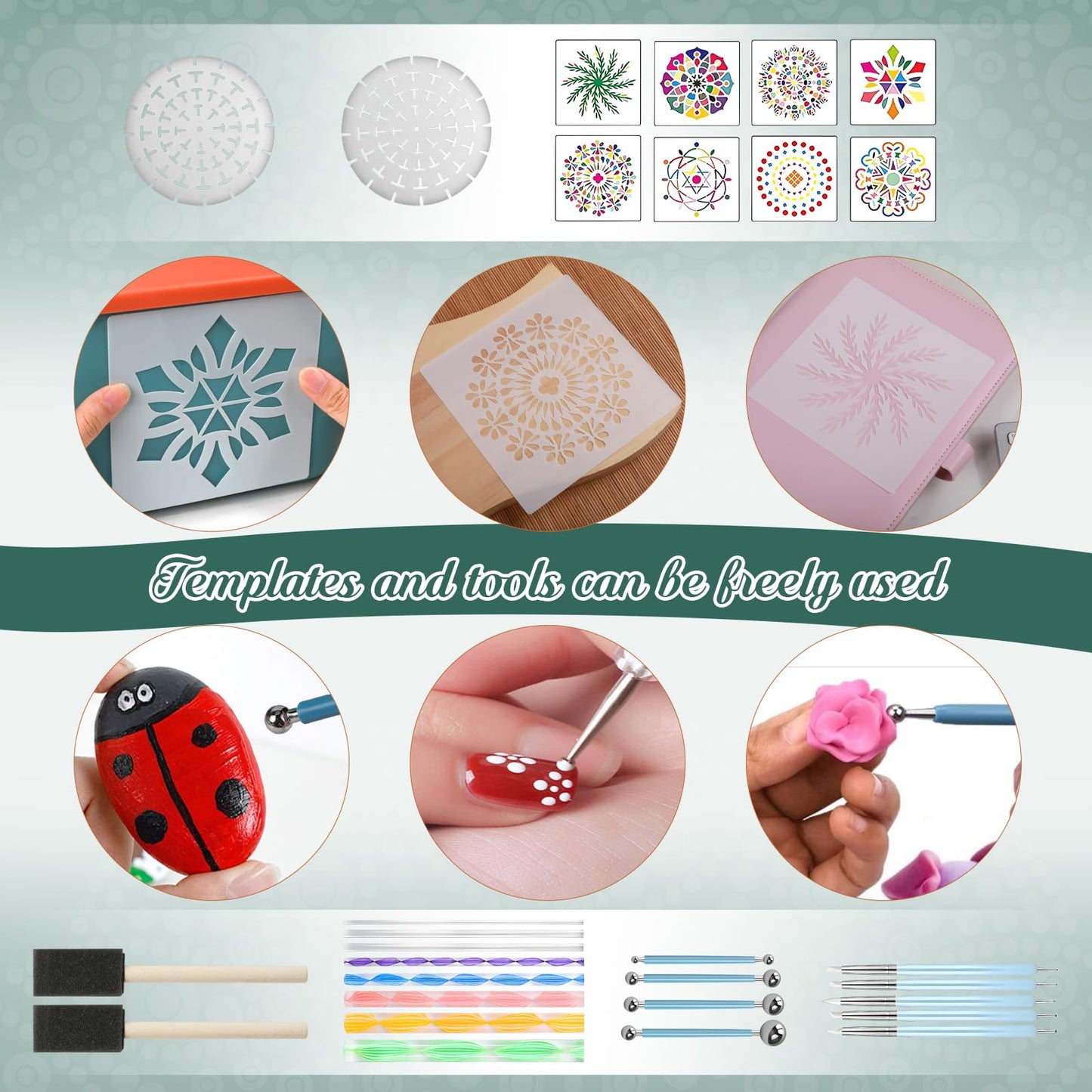 Mandala Rock Painting Kit - Mandala Dotting Tools for Painting - Including Large Wooden Rocks, Acrylic Paints, Stencils, Painting Tools, Manual, Arts Crafts Kit for Adults, Gifts for Women/Mom