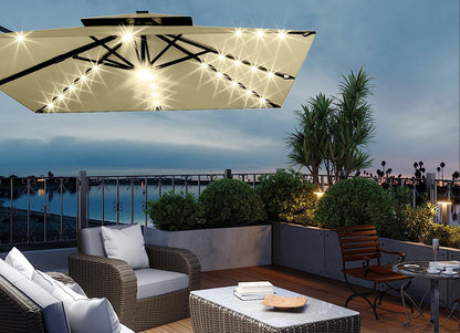 ActiveTrail 10ft Cantilever Patio Umbrella with Solar Lights & Base Included, 360° Rotation, Easy Crank Tilt, UV50+ Outdoor Umbrella—LED Lighting, Wind Vent, Offset Shade for Deck, Pool, or Backyard