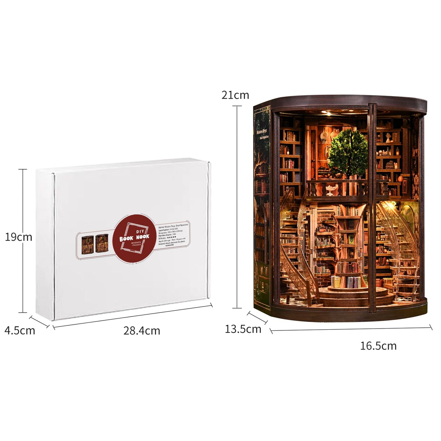 DIY Book Nook Kit with LED Light, Miniature Dollhouse, 3D Wooden Puzzle, Bookshelf Insert Decor Craft Gift (Wisdom Rings Book Repository)