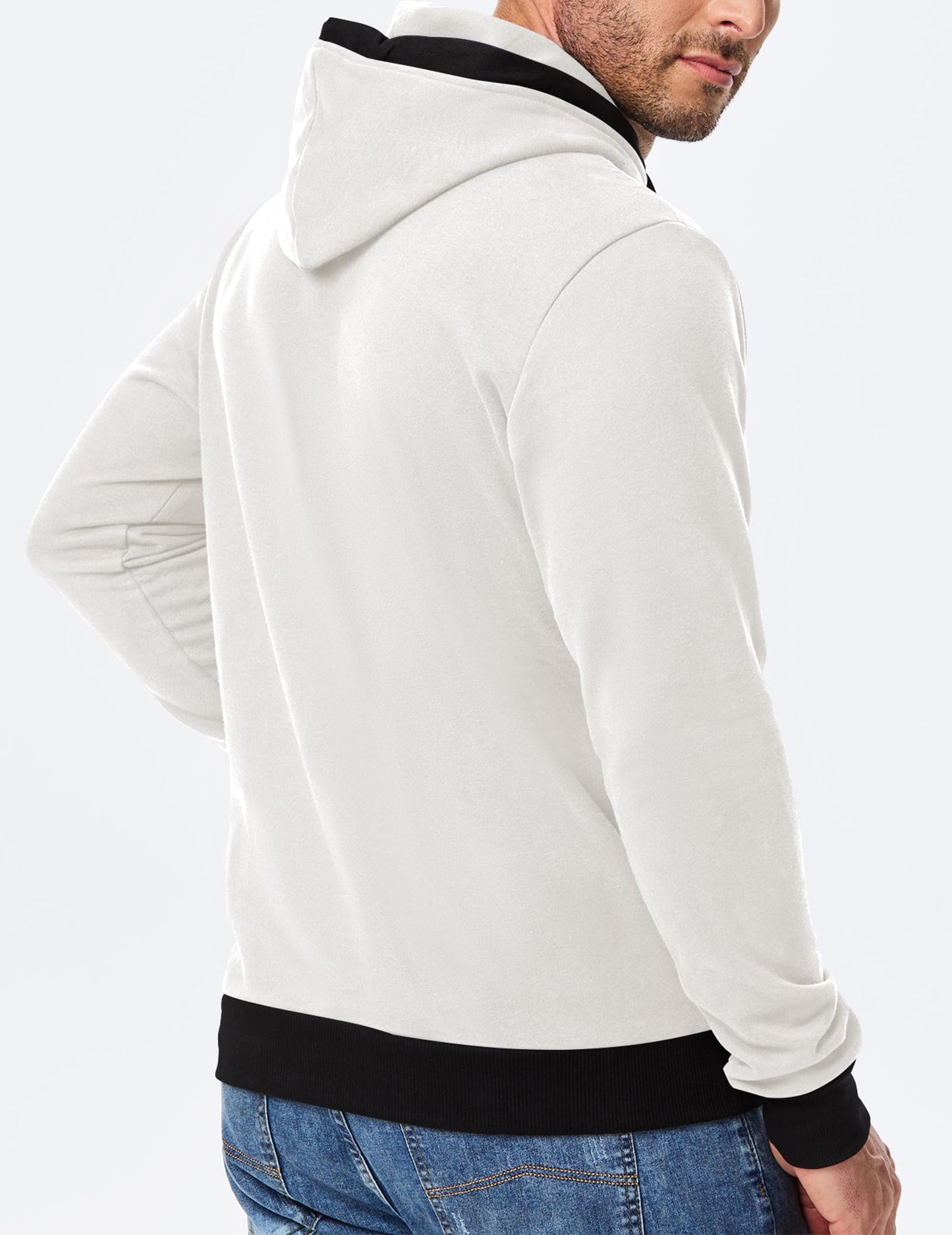 JMIERR Mens Hooded Sweatshirt Cotton Fashion Fleece Long Sleeve Drawstring Fall Shirts with Kangaroo Pocket Athletic Gym Essentials Hoodies, L, White