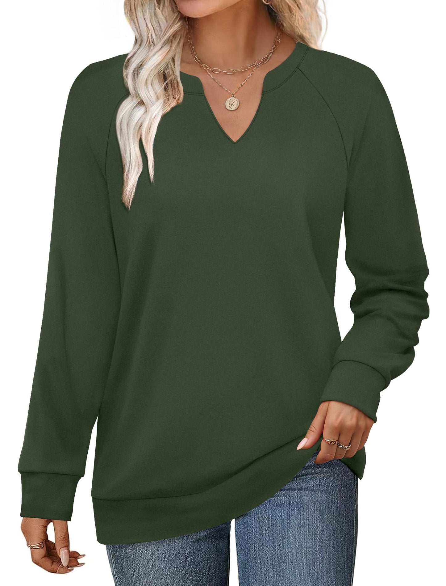 SAMPEEL Sweatshirts for Women V Neck Long Sleeve Shirts Lightweight Sweaters Fall Fashion Tops Outfits 2025