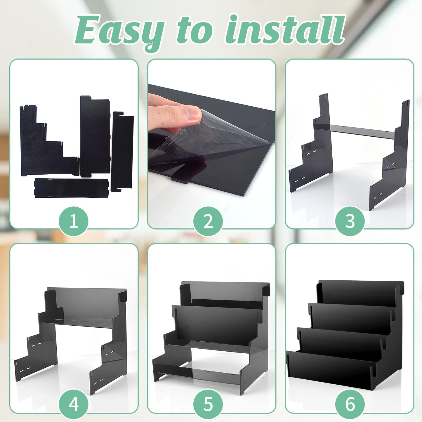 3 Tier Black Acrylic Greeting Card Display Stand Greeting Card Organizer Postcard Display Rack Sticker Display Stand Card Display Shelf Retail Display Stand for Craft Show Vendors Event Counter Table (black)