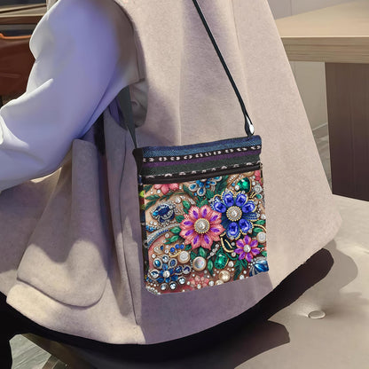 DDGYP 5D Diamond Art Bags, Diamond Art Kits for Adults, DIY Diamond Painting Bags for Women - 8.5x8.7x0.39inch PU Leather Crossbody Bag with Zipper & Adjustable Strap, Flower Pattern