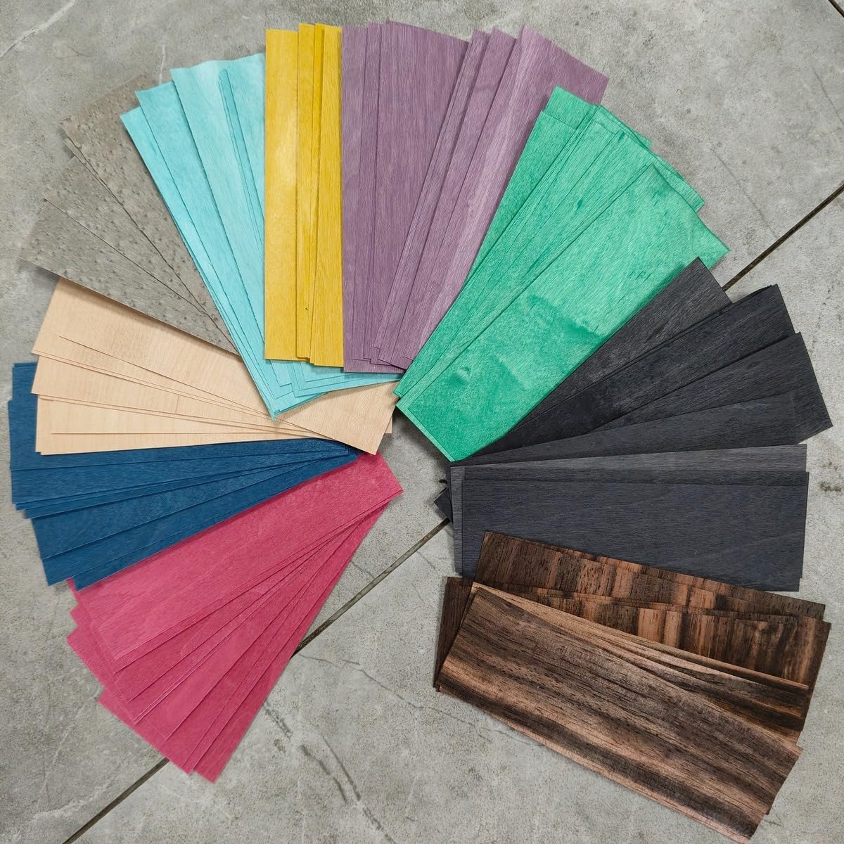100PCS Mixed Wood Veneer Sheets Variety Pack,1.5''×5.5'',0.4mmThickness,Exotic Wooden Chip for Marquetry,Inlay,Woodworking Projects,Fingerboard Making DIY