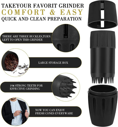 Herb Grinder Storage System, Cone Loader Grinder Roller, Lightweight with Travel Ready Tether Strap