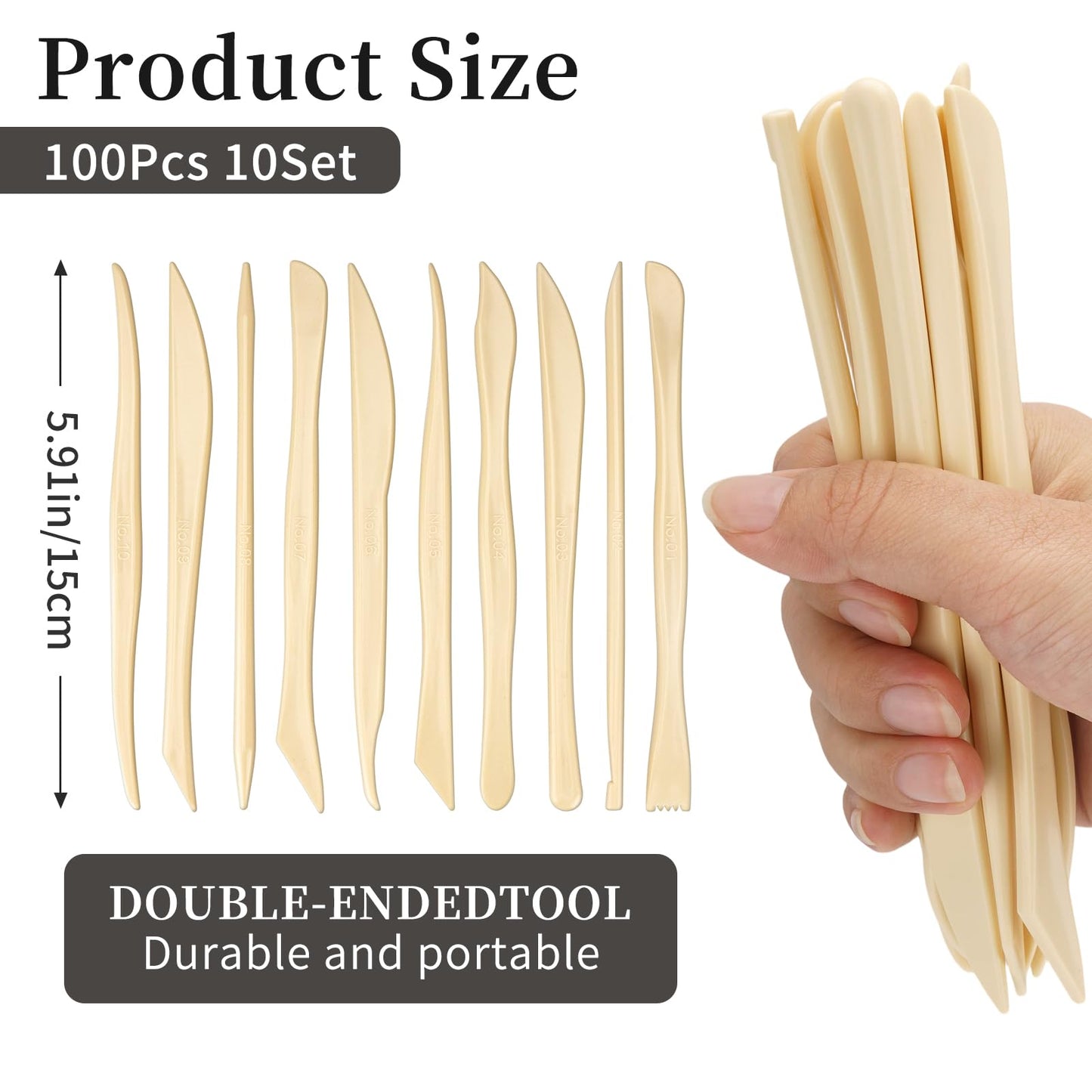 Decorniqu 100 Pcs 10 Set Plastic Clay Sculpting Tools Double Ended Pottery Modeling Clay Tools Reusable Polymer Carving Cutters Supplies for Carving Styling Embossing Air Dry Clay Crafts