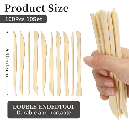 Decorniqu 100 Pcs 10 Set Plastic Clay Sculpting Tools Double Ended Pottery Modeling Clay Tools Reusable Polymer Carving Cutters Supplies for Carving Styling Embossing Air Dry Clay Crafts