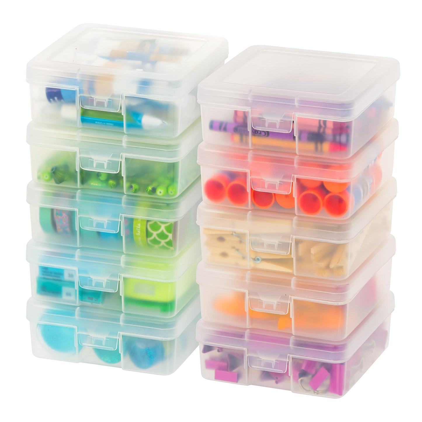 IRIS USA Clear Storage Cases, 10-Pack, |Made in USA|, Plastic Bead Organizing Containers with Snap Lid for Arts, Crafts, Ephemera, Stickers, & Dance Cheer, Clear - Small
