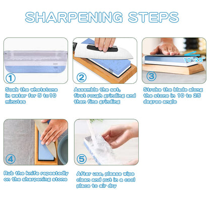 Whetstone Knife Sharpening Stone Kit - Double Sided Whetstone Knife Sharpener 1000/6000 Grit, Professional Honing Sharpening Stone Set With Slip-Resistant Bamboo Base and Angle Guide
