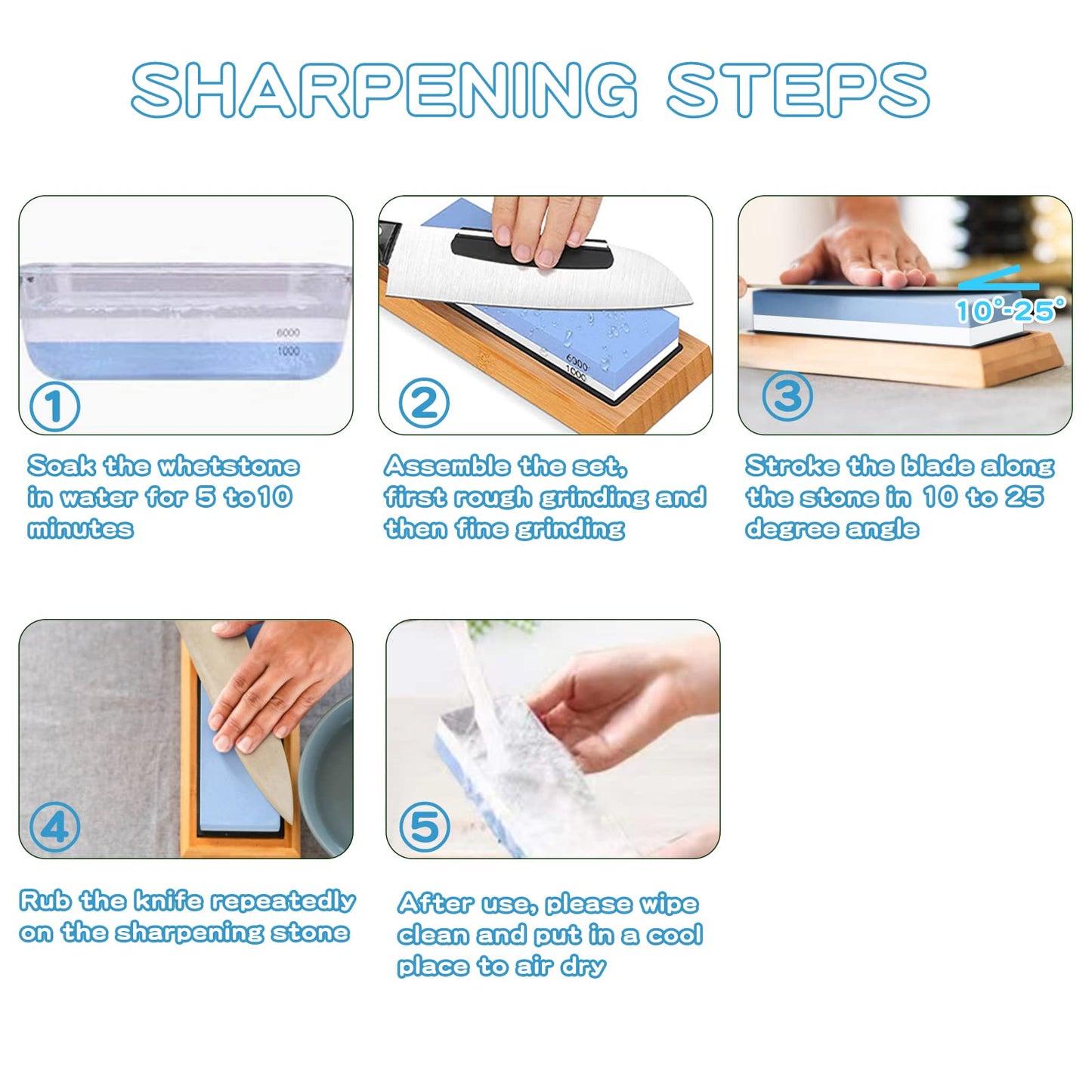 Whetstone Knife Sharpening Stone Kit - Double Sided Whetstone Knife Sharpener 1000/6000 Grit, Professional Honing Sharpening Stone Set With Slip-Resistant Bamboo Base and Angle Guide