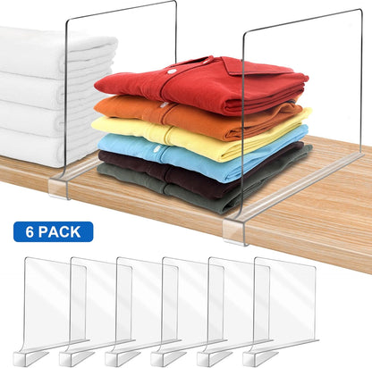 12 Inches Closet 6 Pack Closet [Extra Tall Version] Clear Shelf Dividers for Organization and Storage, Purse Organizer