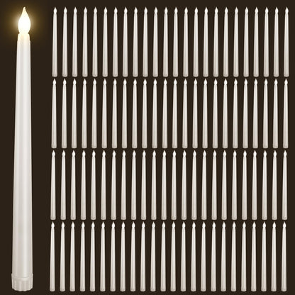 Bazayona 96pcs Flameless Flickering LED Taper Candles Bulk Battery Operated Candles for Christmas Halloween Birthday Wedding Party, (Ivory, 11 inch, 96pcs)