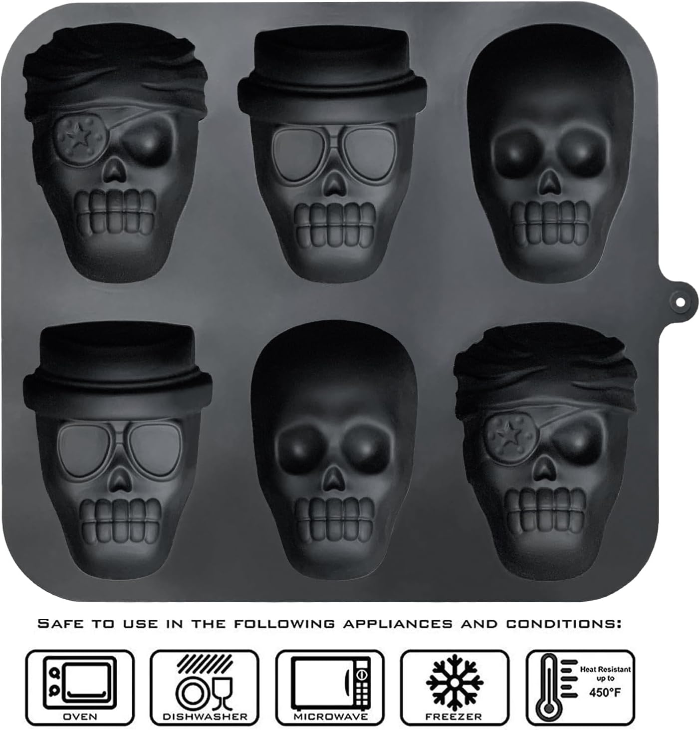 JETKONG Skull Cake Pan, Silicone Skull Cakelet Mold, Skull Pirate Cake Tin Baking Pan (Black)