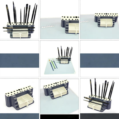 QIXIN Paintbrush Storage Set - Sturdy Organizer with Pen Tray & Leak-Proof Pad, Ideal for Artists, Hobbyists & Crafters (Rectangular)