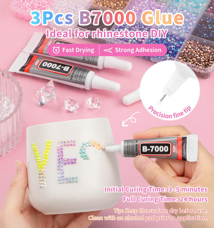 48 Colors Resin Jelly Rhinestones Kit,3mm Resin Jelly Rhinestones and Multi Shape Size Crystal Diamond Art with B7000 Jewelry Glue for Crafting Nail Art DIY Arts Crafts Gifts(25200pcs)