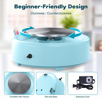 Alldeer Mini Pottery Wheel Machine - 6" Upgraded Clay Wheel for Beginners & Kids, 75W Motor, Adjustable Speed, Low Noise Ceramic Making Kit with 18PCS Sculpting Tools, Ideal for Home DIY