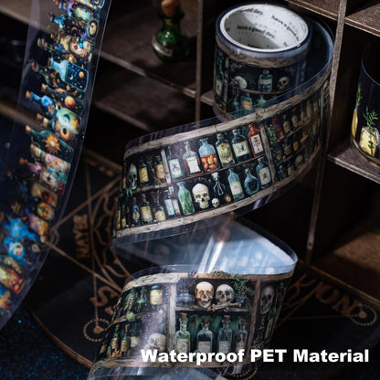MiyouLuna 6 Rolls Witch Potion Bottle PET Tape Set with Clip, Waterproof Gothic Scrapbook Sticker Rolls for Journaling, Bullet Journals, and Dark Aesthetic Crafting