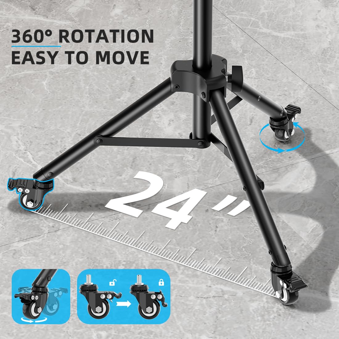 GZGDLJQ Projector Stand with Wheels, Laptop Tripod from 29" to 69" with Mouse Tray, Adjustable Height DJ Racks Stands with Gooseneck Phone Holder, for Office, Home, Stage, Studio, 1 Pack Black
