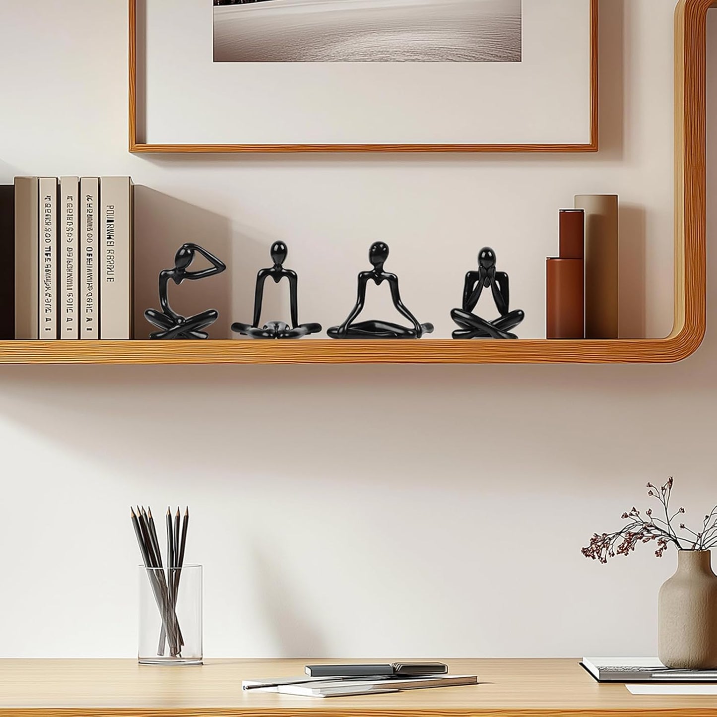 XMGZQ Black Thinker Figurines,Abstract Bookshelf Figures,Knick Knacks Home Decor,Plastic Thinker Statue Kit,Black