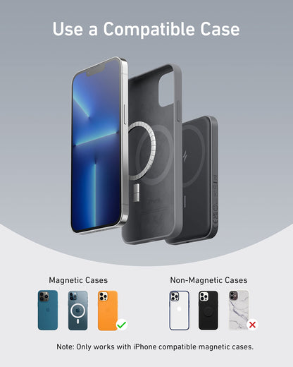 Anker 621 Magnetic Portable Charger (MagGo), 5,000mAh Wireless Power Bank with USB-C Cable, Magsafe-Compatible Battery Pack for iPhone 16/15/14/13/12 Series