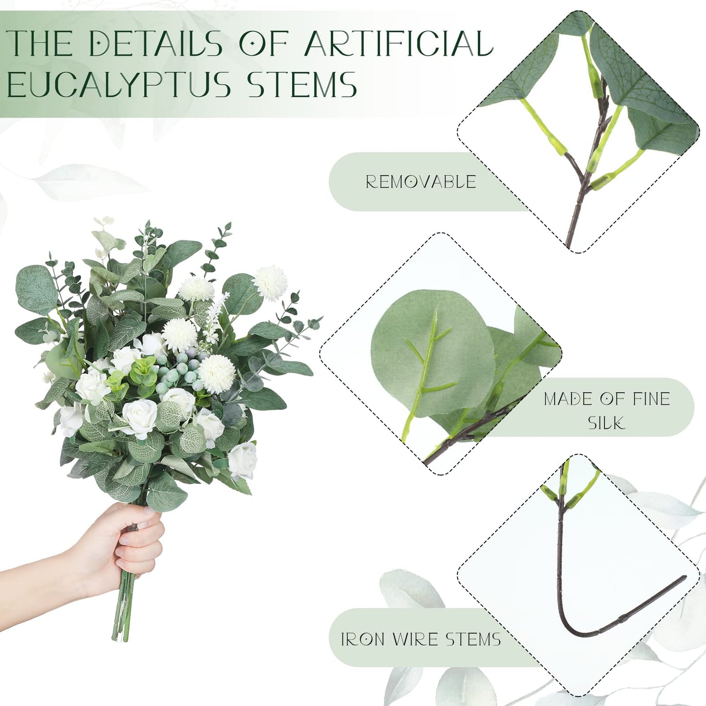 Giegxin 90 Pcs 3 Kinds Mixed Artificial Eucalyptus Leaves Stems Bulk Silver Dollar Leaves Picks Dried Eucalyptus Bundle Faux Spray for Wedding Vase Bouquet Floral Arrangement (Green)