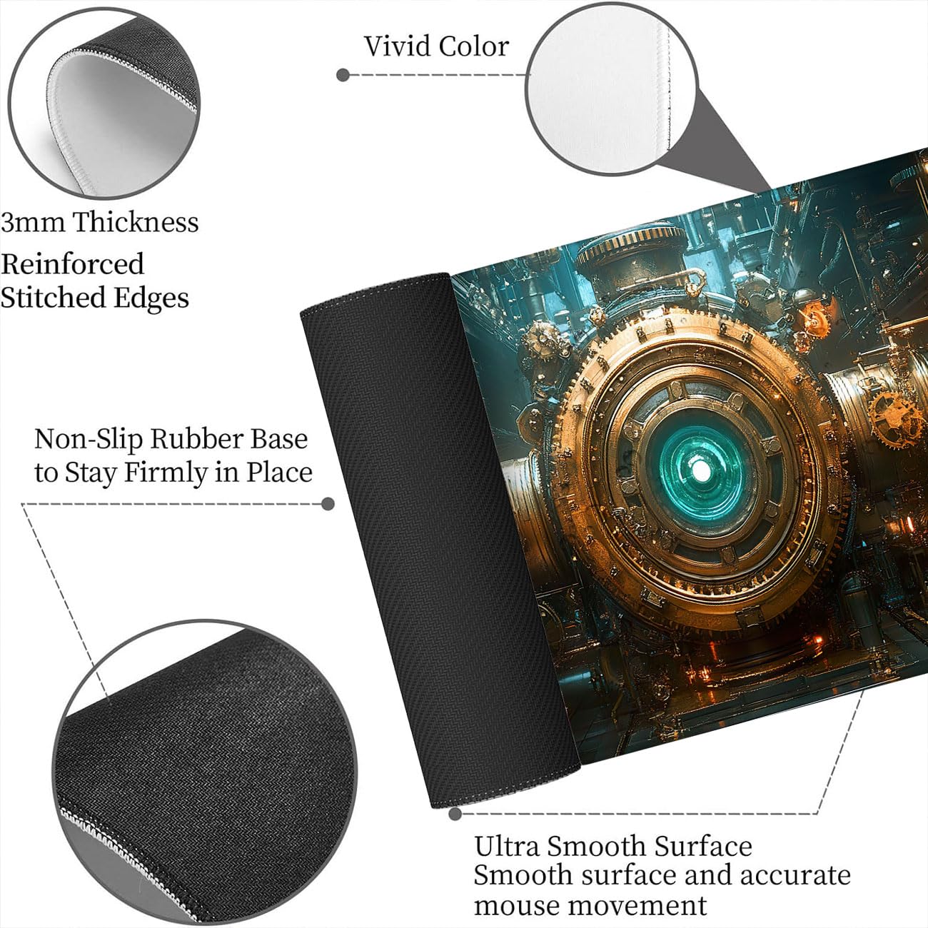 Steampunk Large Mouse Pad Industry Gear Precision Mousepad XL Large Gaming Mouse Pad Laptop Keyboard Mat Desk Pad Ideal for Office, Home, or Remote Work 31.5x11.8 Inch
