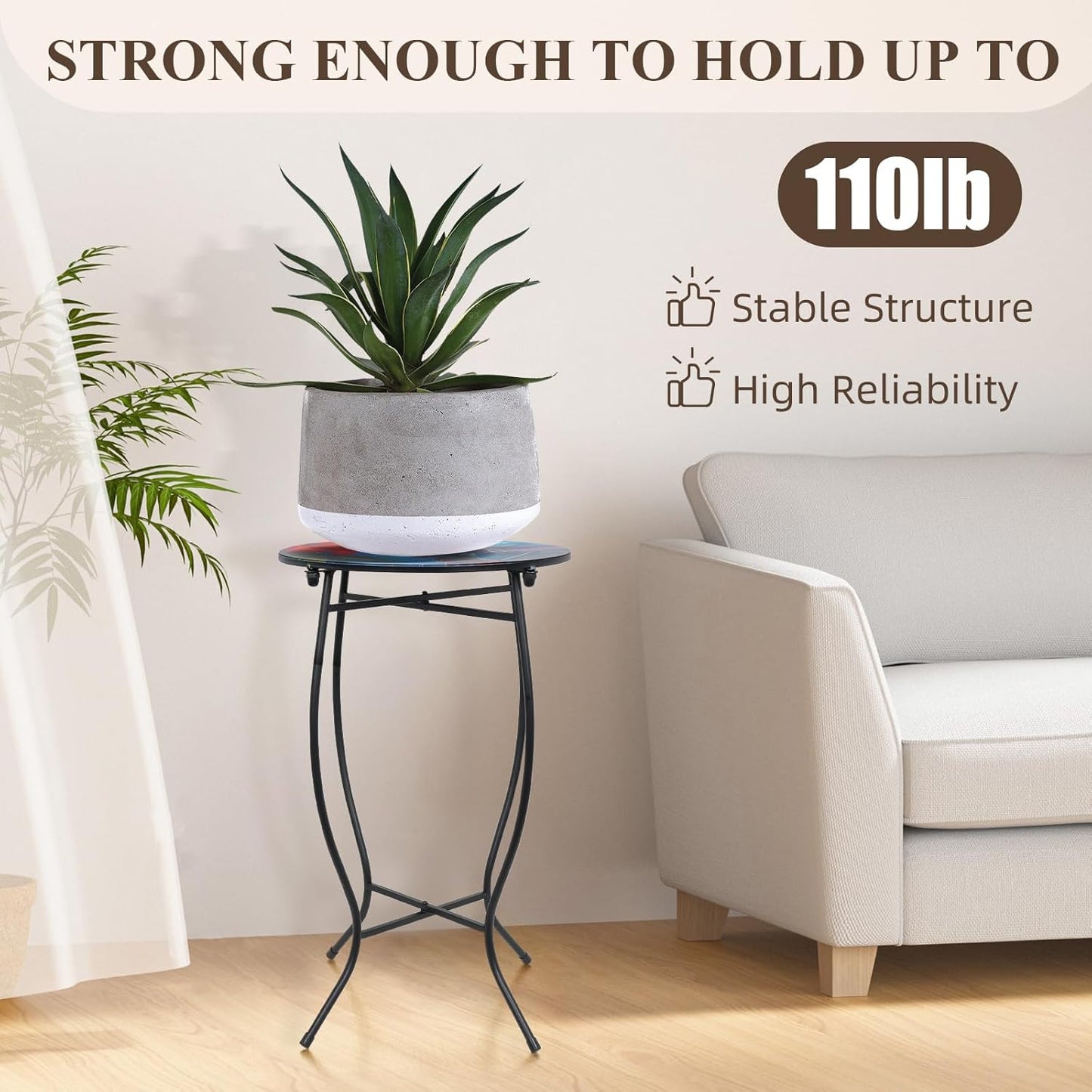 Weogot 21 Inch Small Outdoor Table, Heigh Weather Resistant Metal Round Outdoor Indoor End Table Side Table for Patio