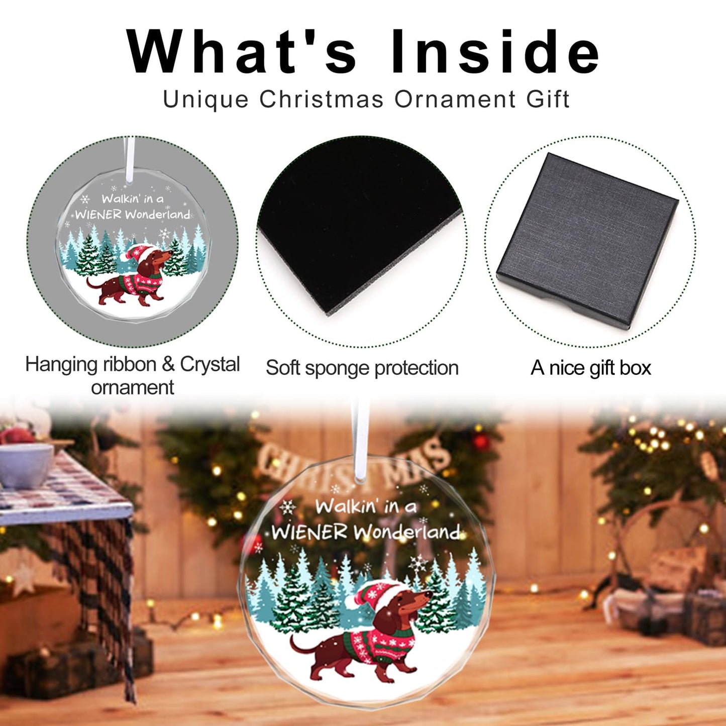 Christmas Ornaments 2025 - Dachshund Christmas Decorations Weiner Dog Decor Dachshund Gifts for Women Glass Christmas Dachshund Ornament with Box