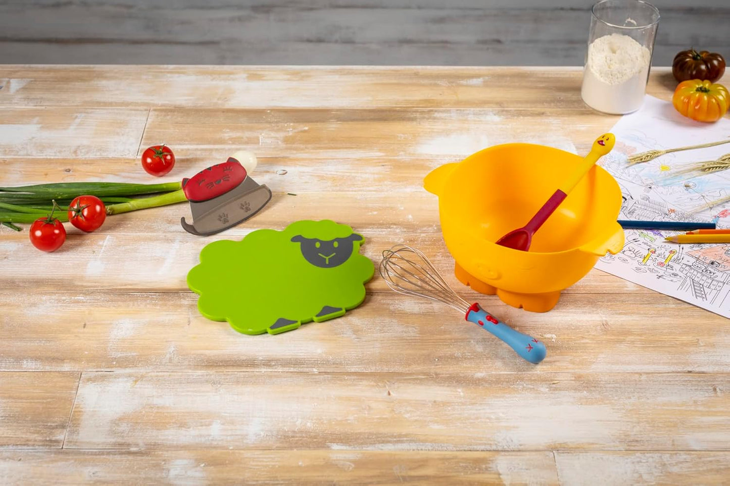 Kuhn Rikon Kinderkitchen Kids Cutting Board, Sheep, 9.8" x 9.1" x 4.3", Green Child-Friendly Kitchen Tool