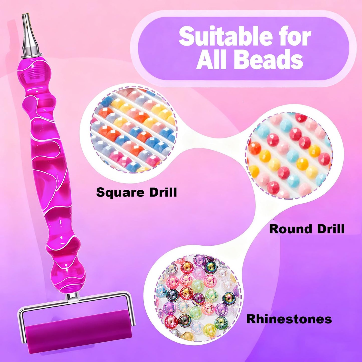 ZYNYXY 17PCS Ergonomic Diamond Art Pen Kits, with Multifunctional Metal Stainless Steel Screw Thin 1, 3, 6, 9, Tips, Correction Placers Roller Accessories (Purple + Pink + White + 5 PCS Tips)
