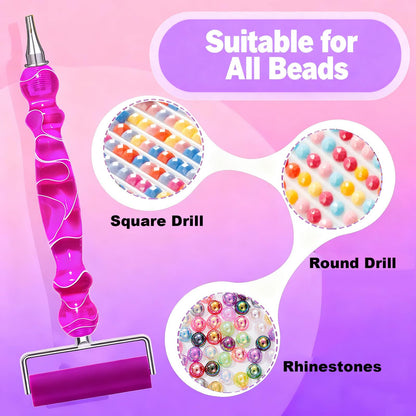 ZYNYXY 17PCS Ergonomic Diamond Art Pen Kits, with Multifunctional Metal Stainless Steel Screw Thin 1, 3, 6, 9, Tips, Correction Placers Roller Accessories (Purple + Pink + White + 5 PCS Tips)