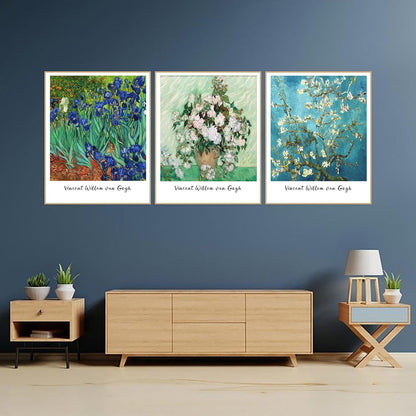 KICHANG 3 Pack Flowers Diamond Art Kits for Adults Beginners,Full Round Drill DIY Van Gogh Diamond Painting Kits,Paint by Diamonds Dot Gem Art Crystal Easy, Home Wall Decor Funny&Gift-12x16in