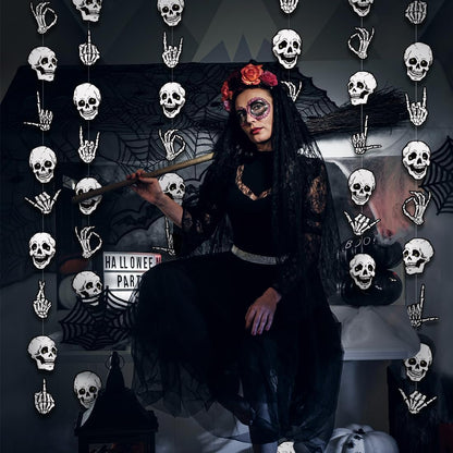 Cheerland Halloween Garland Skull Party Decorations Skeleton Finger for College Banner Spooky Garlands Adult Skeleton Birthday Party Decoration Haunted House Streamers Hanging Teen Dorm Decor 6 Pcs