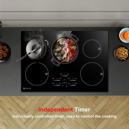 AMZCHEF 30 Inch 10600W Induction Cooktop With 5 BOOST Burners, 9 Levels Electric, Built-in Control by Slide Touchscreen, Child Safety Lock, Independent Timer, No Plug, 240V