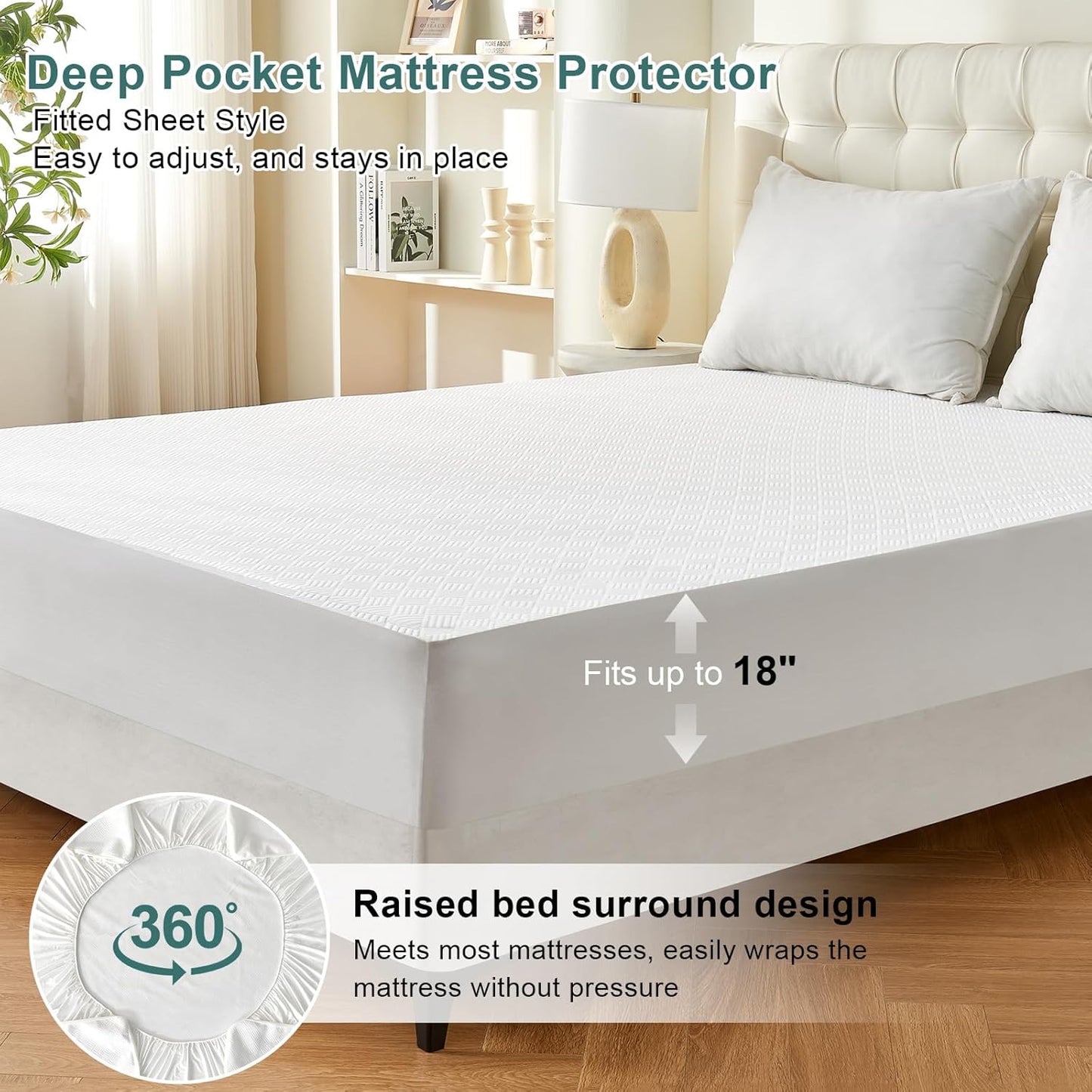 Waterproof Mattress Protector Full, Breathable 3D Air Fabric Cover, Noiseless Pad Fits Up to 18'' Deep Pocket Mattress