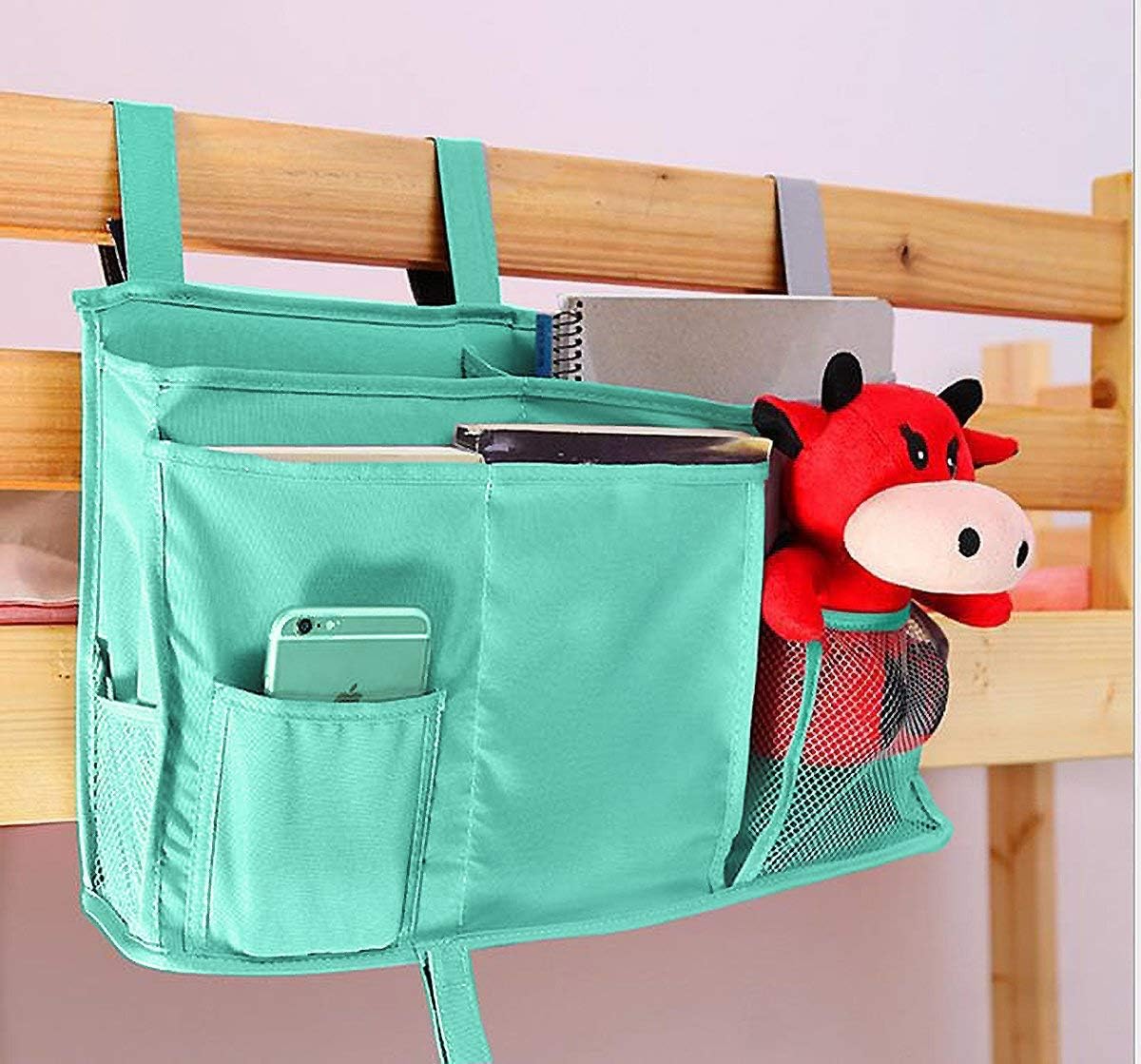 Bedside Storage Caddy, Hanging Bed Organizer for College Dorm Room, Hospital Bed Rails, Baby Bed, Camp (Green)