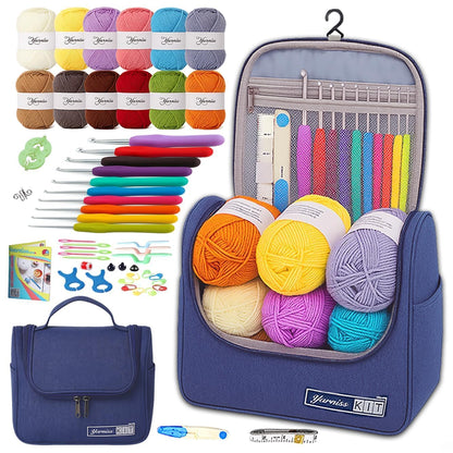 Yarniss Crochet Kit for Beginners,All in One Crochet Kits with 840 Yards Crochet Yarn,Ergonomic Crochet Hooks Set with Yarn for Adults,Navy