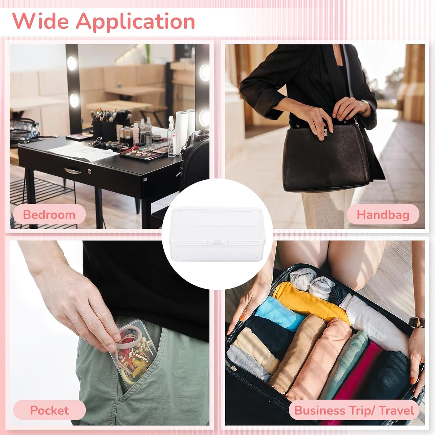 BATTIPAW 6PCS Hair Tie Organizer, Transparent Mini Storage Box, Clear Plastic Container for Home & Office